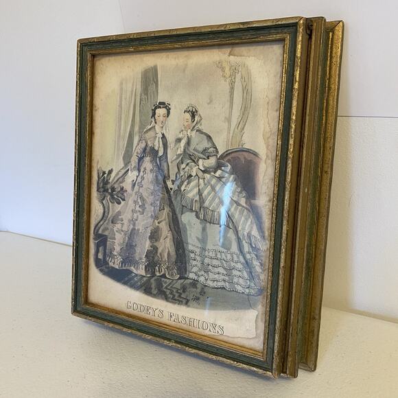 Antique La Mode Shadow Jewelry Box French Victorian Art Print Godey’sFashion 3D